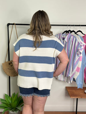 Stripe Sweater Vest - Blue