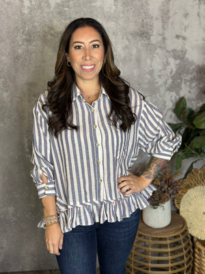Stripe Bottom Ruffle Blouse