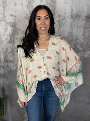 Natural Poncho Style Top with Gold Lurex