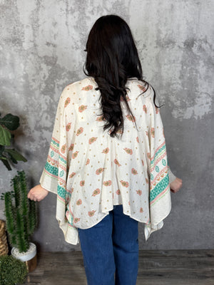 Natural Poncho Style Top with Gold Lurex