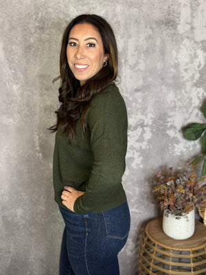 Roundneck Front Seam Stacey Sweater - Olive