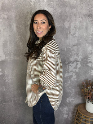 Ivory Camel Stripe Blouse (Small - 2X)