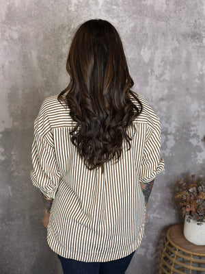 Ivory Camel Stripe Blouse (Small - 2X)