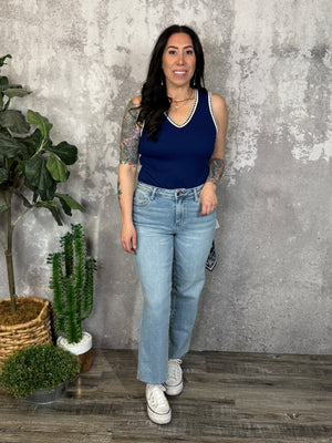Judy Blue Medium Rise Straight Leg Crop with Bandana Loop (sizes 0/24-22W)