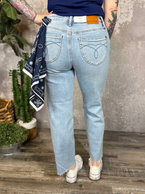 Judy Blue Medium Rise Straight Leg Crop with Bandana Loop (sizes 0/24-22W)