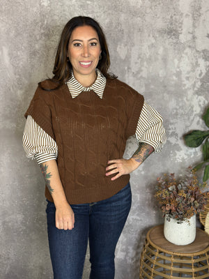Cable Knit Vest - Chestnut