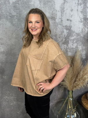 Brown Mineral Wash Pocket Tee with Side Detail