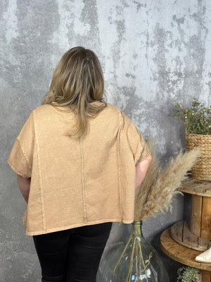 Brown Mineral Wash Pocket Tee with Side Detail