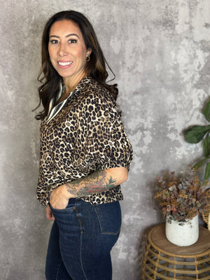Short Sleeve Leopard Lux Top - Brown