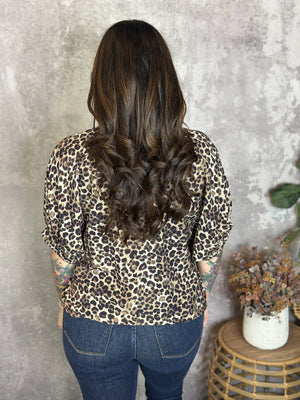 Short Sleeve Leopard Lux Top - Brown