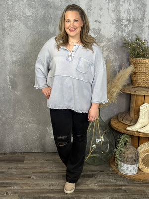 Faded Blue Waffle Top with Lace Bottom