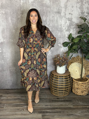 Brown 3/4 Sleeve Collared Dress (Small - 2X)