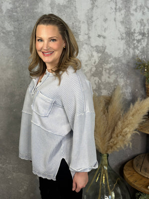 Faded Blue Waffle Top with Lace Bottom