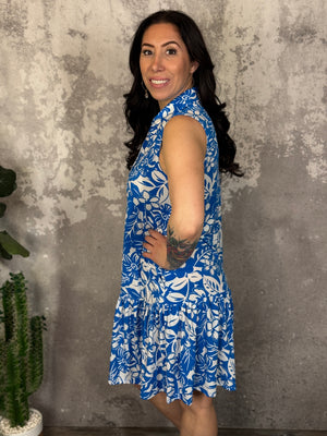 The Wrinkle Free Fairway Dress - Blue/Ivory Floral (Small - 3X)