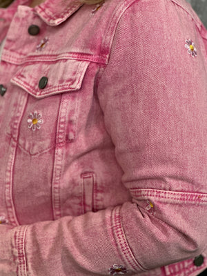 Daisy Darlin' Denim Jacket - Mid Length Pink