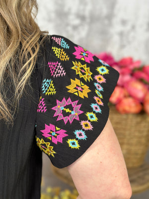 Statement Aztec sleeve Top (Small - 3X) - FINAL SALE