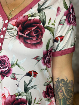 Buttery Shirley Lounge Nightgown - Plum Floral (Small - 3X)