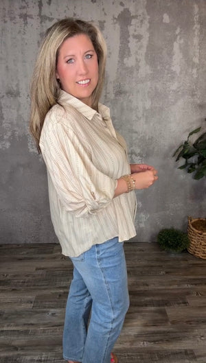 Taupe Geo Stripe Top (Curvy Only)