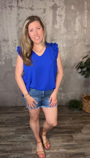 The Kezia Ruffle Tank - Blue (Curvy Only)