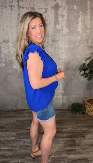The Kezia Ruffle Tank - Blue (Curvy Only)