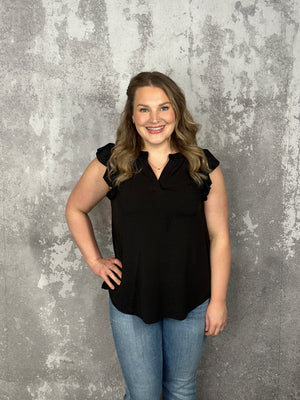The Wrinkle Free Lizzie Ruffle Tank - Black (Small - 3X)