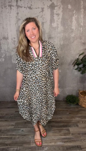 Leopard Midi Dress with Neapolitan Stripe (Curvy Only)