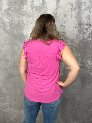 The Wrinkle Free Lizzie Ruffle Tank - Magenta (Small - 3X)