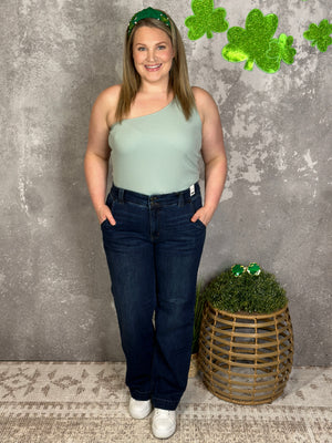 Ribbed One Shoulder Bodysuit - Sage (Small - 3X) - FINAL SALE