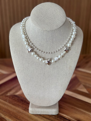 Lucky Charm Two Strand Star Necklace - Silver