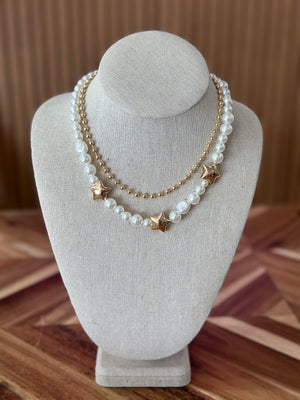 Lucky Charm Two Strand Star Necklace - Gold