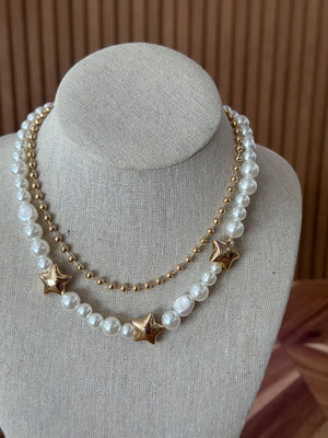 Lucky Charm Two Strand Star Necklace - Gold