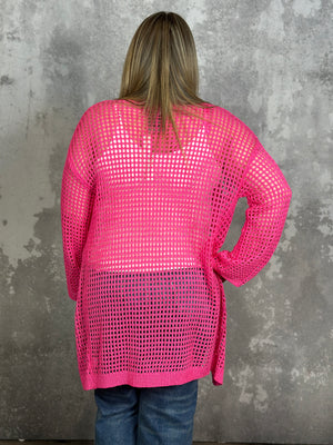 Pink Crochet Cardigan (Small - 2X)