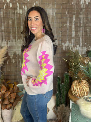 Neon Pink and Yellow Axtec Sweater