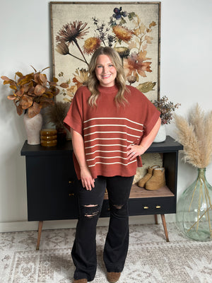 Rust Stripe Poncho Sweater - FINAL SALE