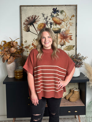 Rust Stripe Poncho Sweater - FINAL SALE