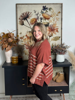 Rust Stripe Poncho Sweater - FINAL SALE