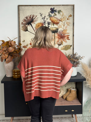Rust Stripe Poncho Sweater - FINAL SALE
