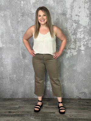 RFM Chloe Wide Leg Tummy Control Denim Crop - Latte (sizes 00-24)- FINAL SALE