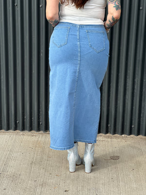 Side Slit Rhinestone Denim Skirt - FINAL SALE