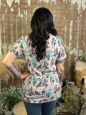 Turquoise Cactus Vneck Tee