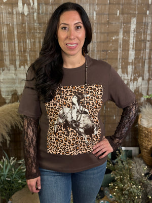 Baredown Leopard Tee with Built in Lace Sleeves