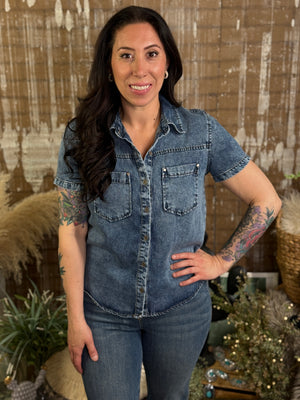 Short Sleeve Denim Top (Small - 3X)