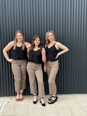 RFM Chloe Wide Leg Tummy Control Denim Crop - Latte (sizes 00-24)- FINAL SALE