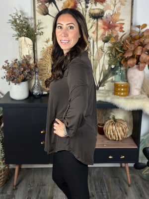 The Solid Wrinkle Free Lizzie Top - Chocolate (Small - 3X)