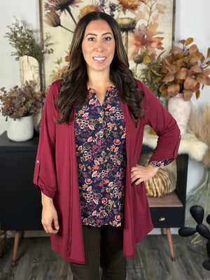 Wrinkle Free Cardigan - Cranberry