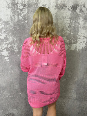 Loose Knit Candy Cardigan - Pink (Small - 3X)