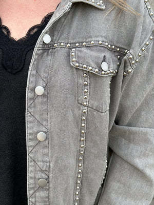 Vintage Grey Studded Denim Jacket