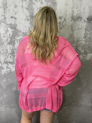 Loose Knit Candy Cardigan - Pink (Small - 3X)