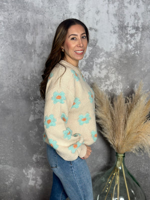 Darlin' Daisy Sweater - Taupe/Mint