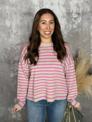 Taupe and Pink Stripe Sweater